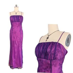 Vintage Zum Zum Prom Dress Maxi Gown 12 Purple Fairy Goth 90s Y2K Mesh Floral